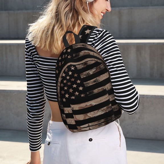 Horeoi American Flag with Desert Camouflage for Canvas Backpack for School Outdoor Travel Use Men Women Teenagers Large Capacity with Adjustable Shoulder Straps