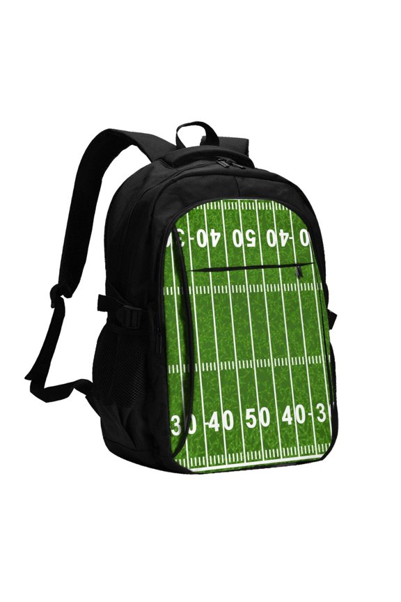 American Football Field2 Print USB Backpack for Travel School Work with Laptop Compartment Charging Port and Anti-Theft Pocket