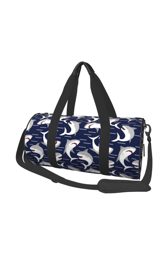 Angry Shark Print Foldable Travel Duffle Bag with Removable Strap - Water-Resistant Gym Vacation Luggage Multi-Pocket Design
