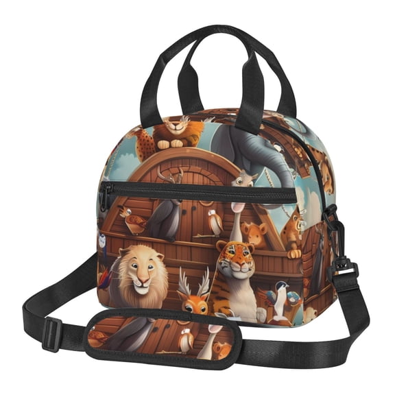 Horeoi Animal Filled Noahs Ark for Insulated Lunch Bag with Adjustable Strap Thermal Tote for Picnic Work School Lightweight Waterproof & Detachable