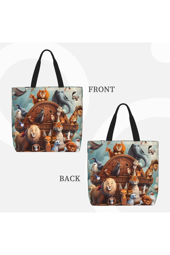 Animal Filled Noahs Ark for Reinforced Shoulder Tote Bag Scratch-Proof Design Spacious Organizer Crossbody Carry Daily Commute Must-Have