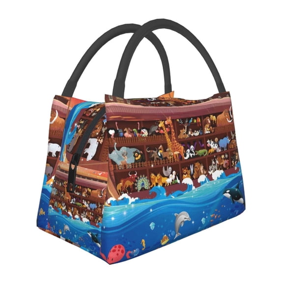 Horeoi Animals On Noah's Ark2 Pattern Portable Insulation Bag for Work Picnic Travel with Zipper and Handle Foldable Thermal Lunch Tote