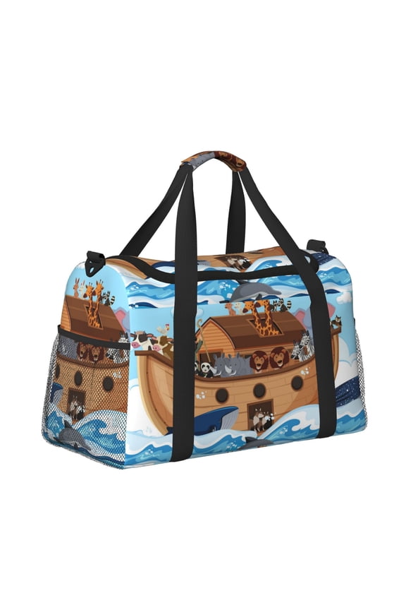 Animals on Noah's Ark for Travel Duffle Bag with Adjustable Strap - Large Capacity Hand Carry for Gym Sports Outdoor