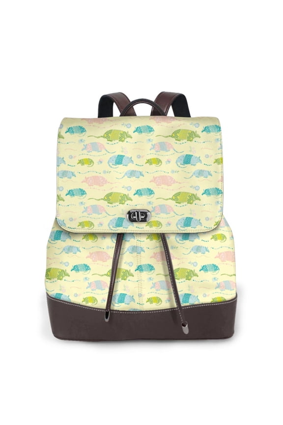 Armadillo Floral for Womens Leather Backpack for School Travel Work or Casual Use with Zipper Pockets and Spacious Interior