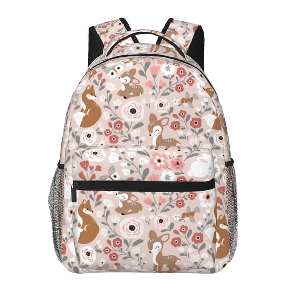 Horeoi Autumn Floral Deer Print Eco-Friendly Lightweight Student Backpack for School Travel - Ergonomic Padded Laptop Compartment & Multi-Pocket Design
