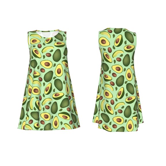 Horeoi Avocado With Seeds Print Women's Sleeveless Dress Cotton-like Flared Hem Deep Side Pockets Above-Knee