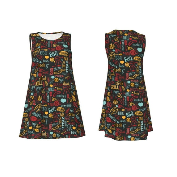 Horeoi BBQ Barbecue Grill Print Women's Sleeveless Dress Cotton-like Flared Hem Deep Side Pockets Above-Knee