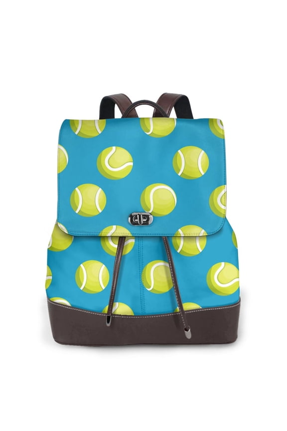 Ball Tennis for Womens Leather Backpack for School Travel Work or Casual Use with Zipper Pockets and Spacious Interior