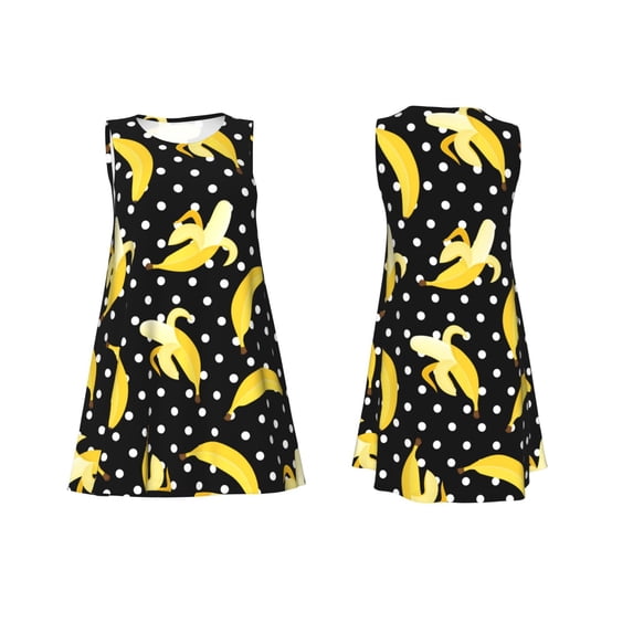 Horeoi Banana Print Women's Sleeveless Dress Cotton-like Flared Hem Deep Side Pockets Above-Knee