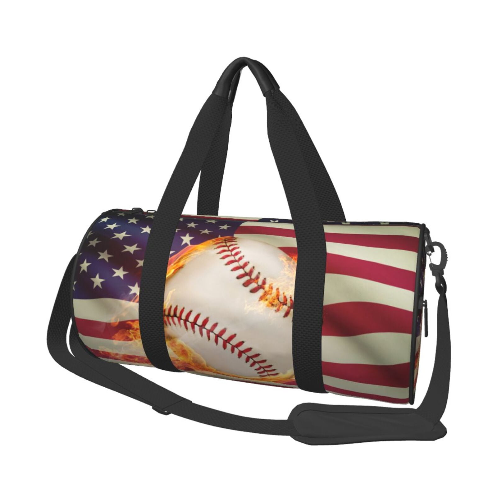 Horeoi Baseball Ball With Flag Print Foldable Travel Duffle Bag with Removable Strap - Water-Resistant Gym Vacation Luggage Multi-Pocket Design