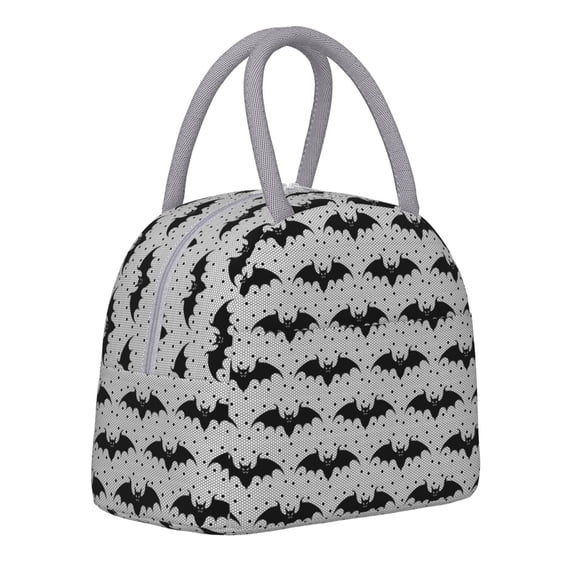 Horeoi Bat Pattern Large Insulated Lunch Bag for Work, School, Picnic - Waterproof, Durable Oxford Cloth, Comfortable Handle-Light Grey