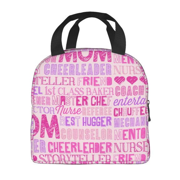 Horeoi Best Mom ever Pattern Lunch Bag for Work Picnic Travel Use Thermal Tote with Front Pocket for Women Men Students