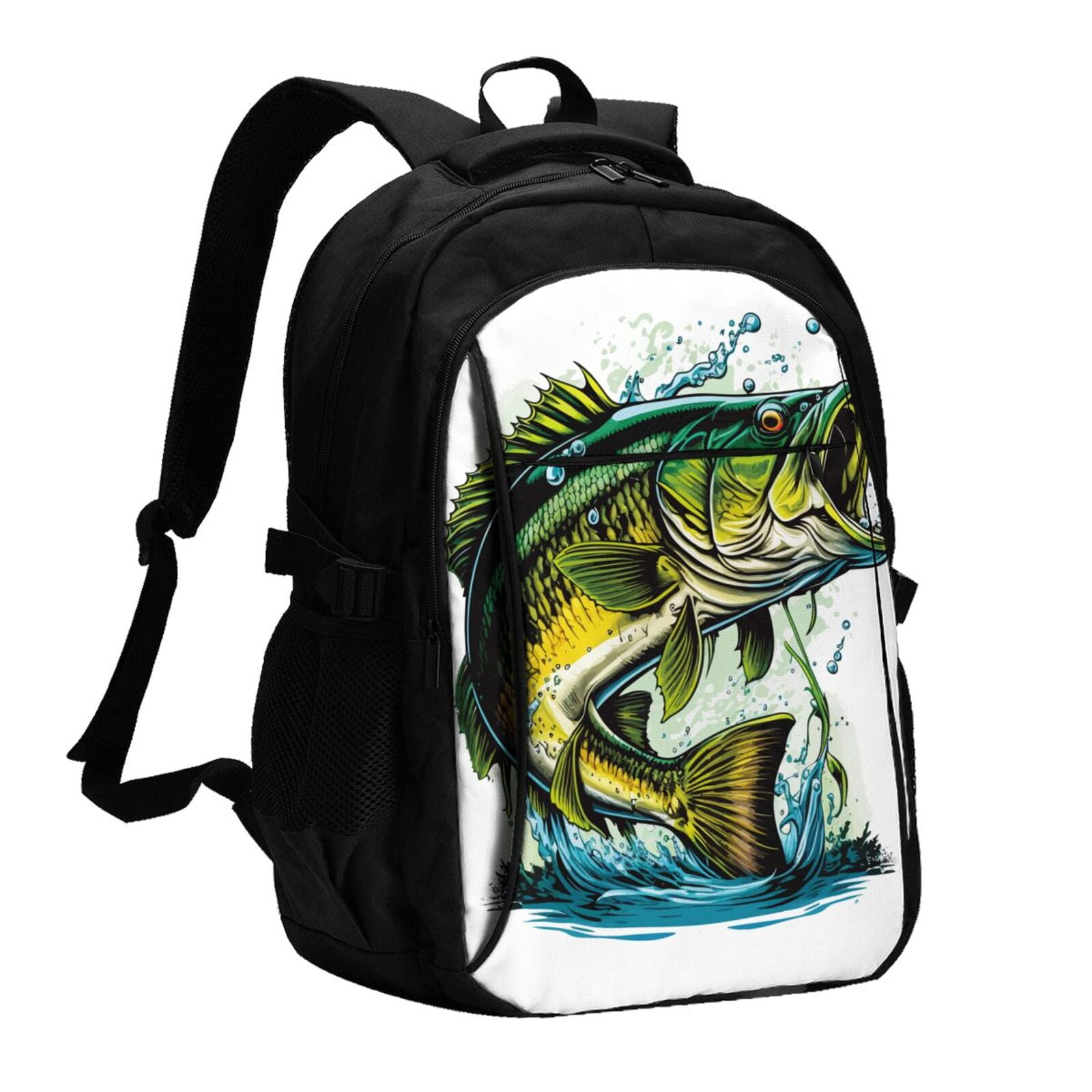 Fish Shape Backpack Horeoi Big bass fish Print USB Backpack for Travel School Work with ...