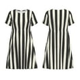 thumbnail image 1 of Horeoi Black And White Thick Stripes Print Women's Short Sleeve Dress Breathable Polyester-Spandex All-Over Print A-Line Side Pockets Elastic Waist, 1 of 6