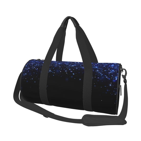 Horeoi Black Blue Glitter Sparkles Print Foldable Travel Duffle Bag with Removable Strap - Water-Resistant Gym Vacation Luggage Multi-Pocket Design