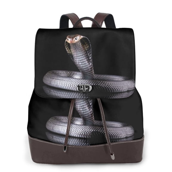 Horeoi Black Cobra Snake for Womens Leather Backpack for School Travel Work or Casual Use with Zipper Pockets and Spacious Interior