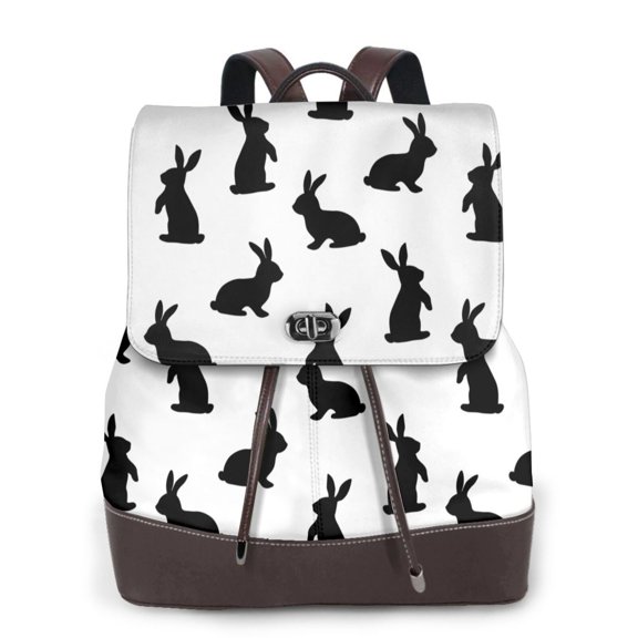 Horeoi Black Rabbit for Womens Leather Backpack for School Travel Work or Casual Use with Zipper Pockets and Spacious Interior