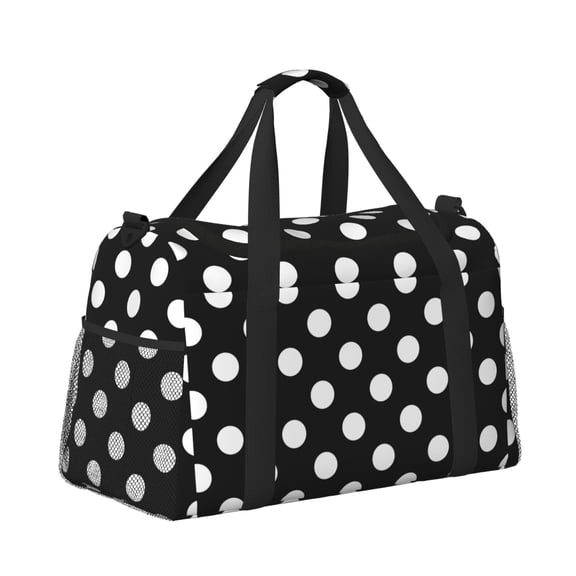 Horeoi Black and White Polka Dot for Travel Duffle Bag with Adjustable Strap - Large Capacity Hand Carry for Gym Sports Outdoor
