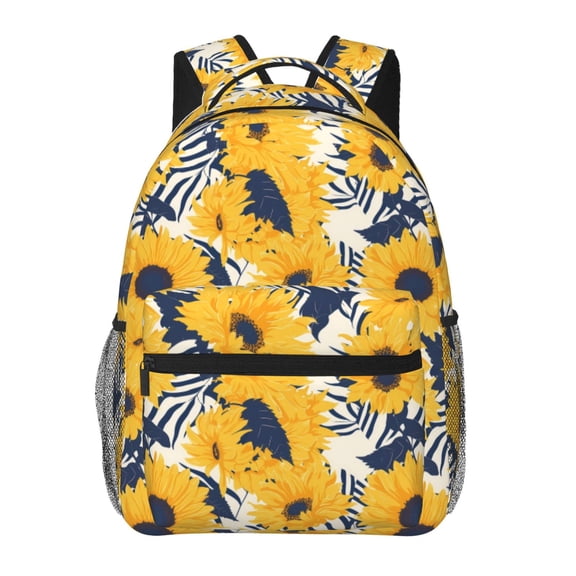 Horeoi Blue Striped Sunflower Print Eco-Friendly Lightweight Student Backpack for School Travel - Ergonomic Padded Laptop Compartment & Multi-Pocket Design
