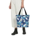 thumbnail image 1 of Horeoi Blue and White Butterflies Print Shoulder Bag for Women Large Capacity Zipper Tote for Shopping Beach Travel Gym with Inner Pocket, 1 of 7