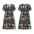 thumbnail image 1 of Horeoi Bowling Ball Print Women's Short Sleeve Dress Breathable Polyester-Spandex All-Over Print A-Line Side Pockets Elastic Waist, 1 of 6