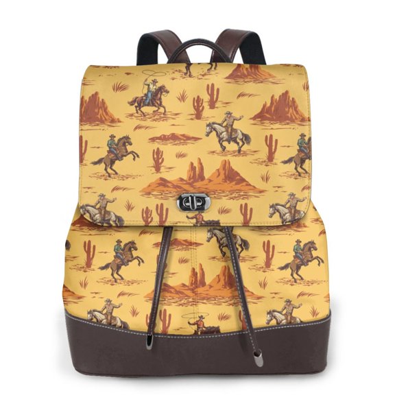 Horeoi Brave Cowboys for Womens Leather Backpack for School Travel Work or Casual Use with Zipper Pockets and Spacious Interior