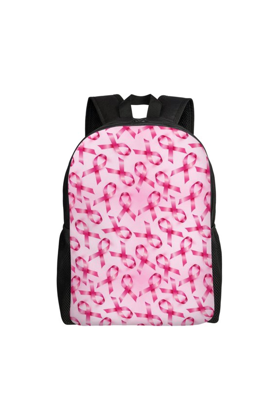 Breast Cancer Ribbons Awareness Print Waterproof 600D Oxford Laptop Backpack for School Travel Work - Lightweight Durable Bag with Adjustable Straps