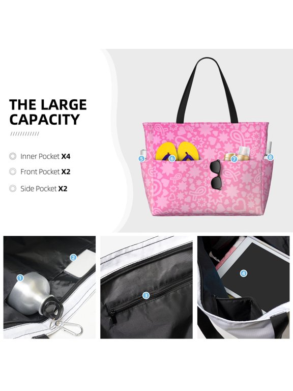 Breast CancerN Ribbons Awareness Print Large Capacity Beach Travel Bag Waterproof Polyester with Multiple Pockets for Beach Camping Gym