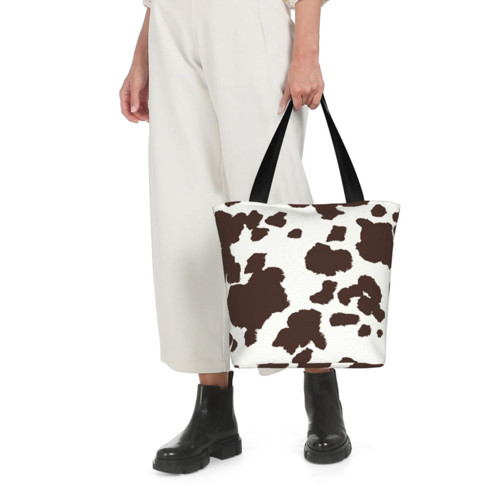 Horeoi Brown Cow Print Shoulder Bag for Women Large Capacity