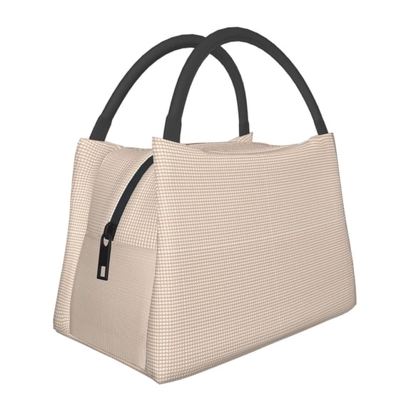 Horeoi Brown Gingham Pattern Portable Insulation Bag for Work Picnic Travel with Zipper and Handle Foldable Thermal Lunch Tote