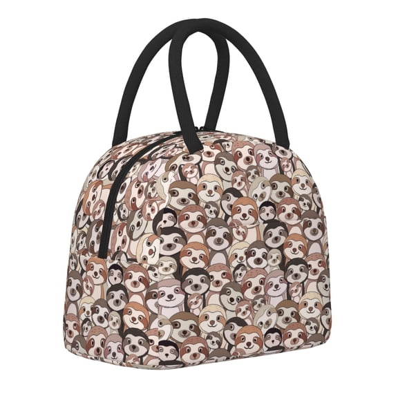 Horeoi Brown Sloth Pattern Large Insulated Lunch Bag for Work, School, Picnic - Waterproof, Durable Oxford Cloth, Comfortable Handle-Black