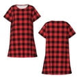 thumbnail image 1 of Horeoi Buffalo Plaid Red Black Print Women's Short-sleeved Nightdress Breathable Cotton-like Material Loose A-line Knee-length, 1 of 6