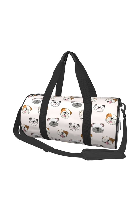 Bulldog Face Print Foldable Travel Duffle Bag with Removable Strap - Water-Resistant Gym Vacation Luggage Multi-Pocket Design