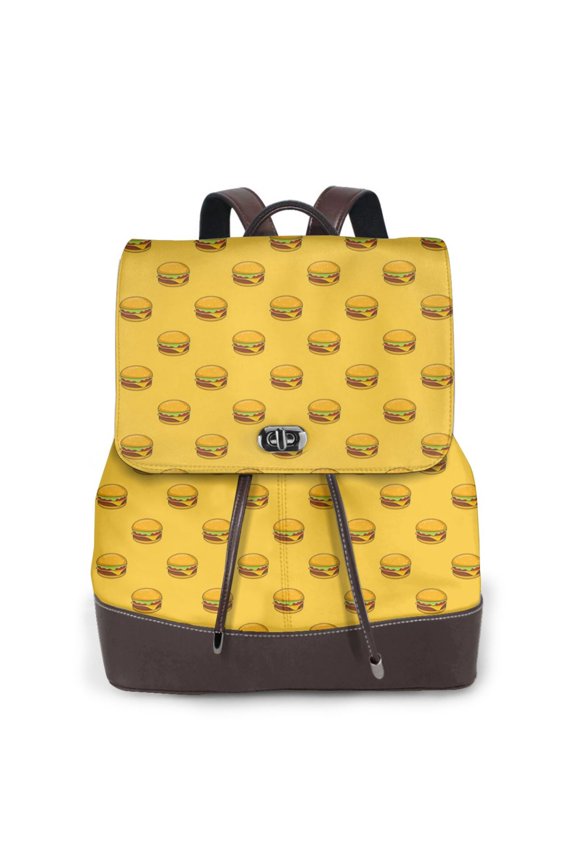 Burger 1 for Womens Leather Backpack for School Travel Work or Casual Use with Zipper Pockets and Spacious Interior