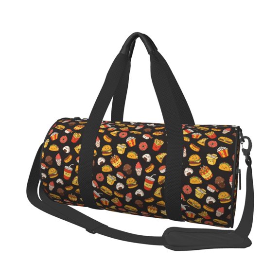 Horeoi Burger Fries Print Foldable Travel Duffle Bag with Removable Strap - Water-Resistant Gym Vacation Luggage Multi-Pocket Design