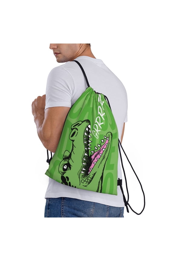 CROCODILE HEAD Print Drawstring Bags for Gym Sports Yoga Travel Lightweight Foldable Sackpack for Men Women Teens