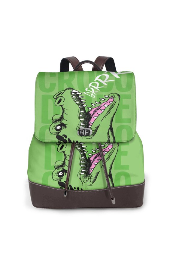 CROCODILE HEAD for Womens Leather Backpack for School Travel Work or Casual Use with Zipper Pockets and Spacious Interior
