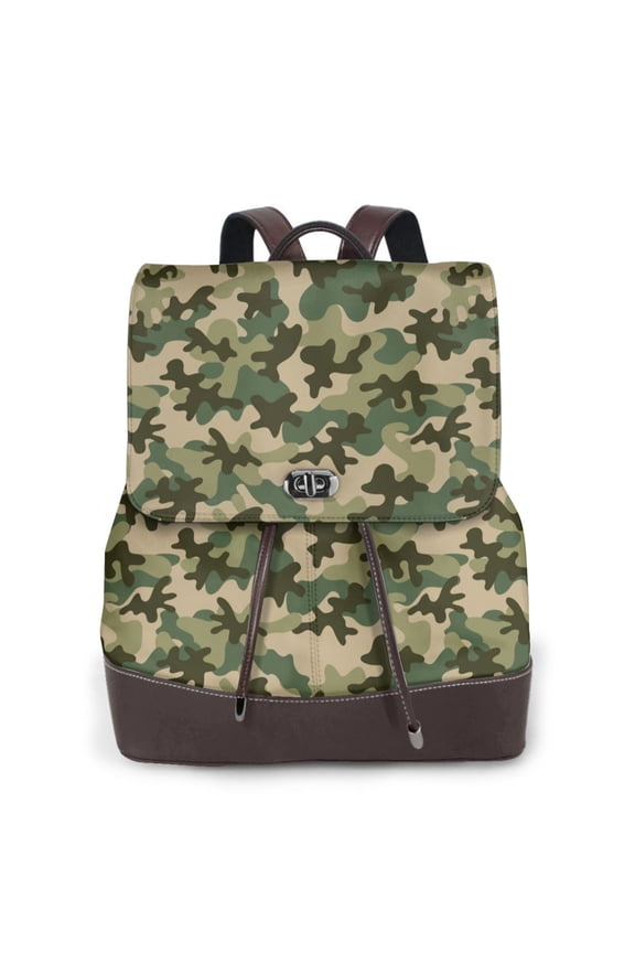 Camouflag for Womens Leather Backpack for School Travel Work or Casual Use with Zipper Pockets and Spacious Interior