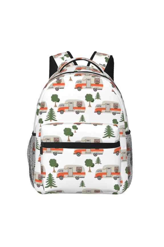 Camp Van Print Eco-Friendly Lightweight Student Backpack for School Travel - Ergonomic Padded Laptop Compartment & Multi-Pocket Design