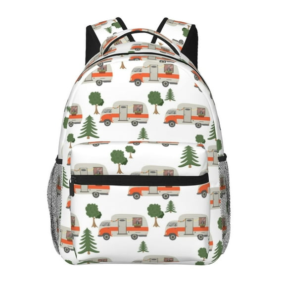 Horeoi Camp Van Print Eco-Friendly Lightweight Student Backpack for School Travel - Ergonomic Padded Laptop Compartment & Multi-Pocket Design