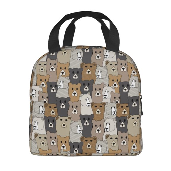 Horeoi Cartoon Bear Pattern Lunch Bag for Work Picnic Travel Use Thermal Tote with Front Pocket for Women Men Students