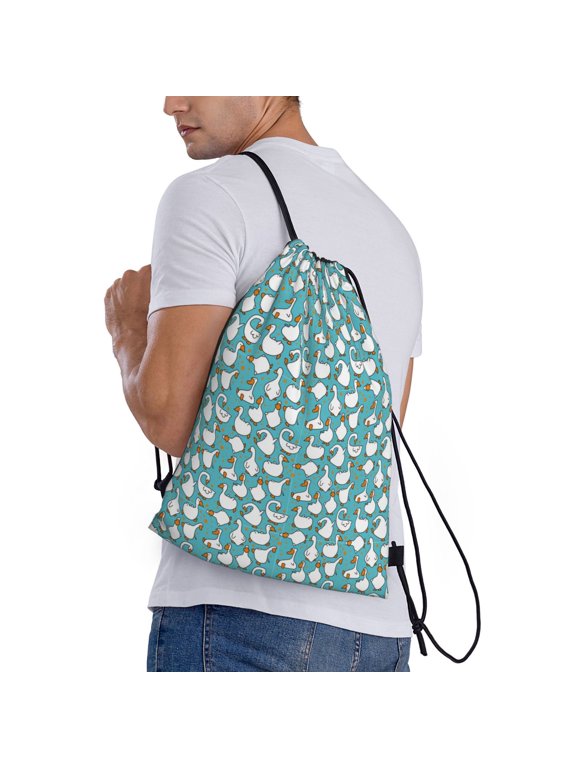 Cartoon Funny Goose Print Drawstring Bags for Gym Sports Yoga Travel Lightweight Foldable Sackpack for Men Women Teens