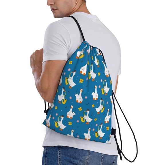 Horeoi Cartoon Goose Print Drawstring Bags for Gym Sports Yoga Travel Lightweight Foldable Sackpack for Men Women Teens