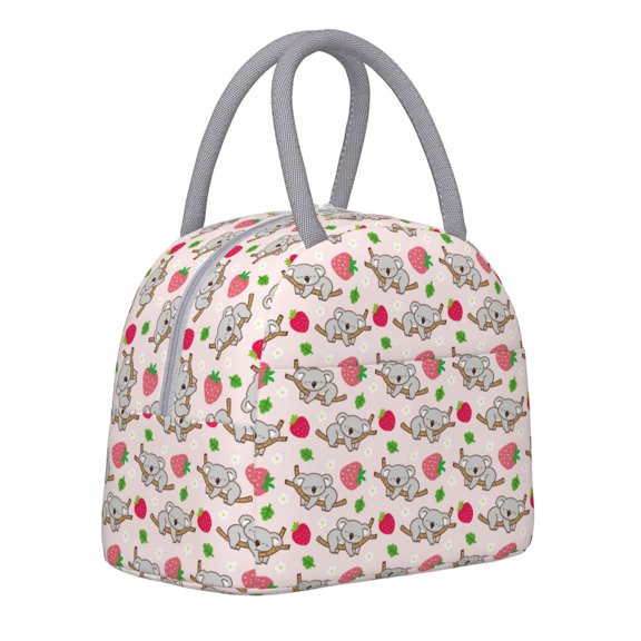 Horeoi Cartoon Koala Bear Pattern Large Insulated Lunch Bag for Work, School, Picnic - Waterproof, Durable Oxford Cloth, Comfortable Handle-Light Grey
