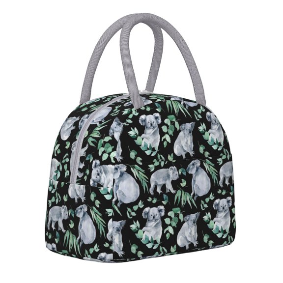 Horeoi Cartoon Koala Bear Pattern Large Insulated Lunch Bag for Work, School, Picnic - Waterproof, Durable Oxford Cloth, Comfortable Handle-Light Grey