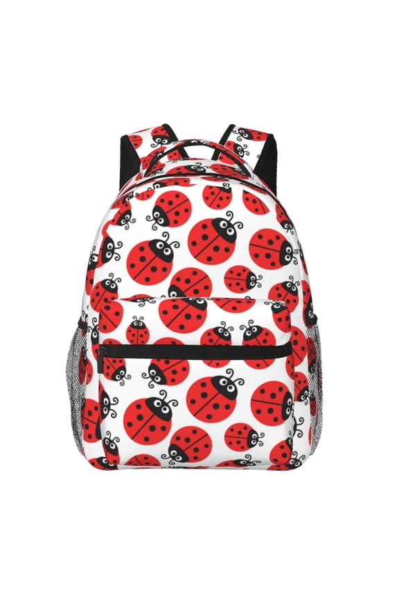 Cartoon Ladybug Print Eco-Friendly Lightweight Student Backpack for School Travel - Ergonomic Padded Laptop Compartment & Multi-Pocket Design