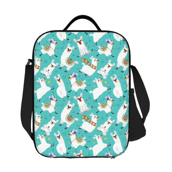 Horeoi Cartoon Llamas Pattern Insulated Thermal Lunch Bag with Leakproof Compartments for Office School Picnic Reusable Oxford Tote