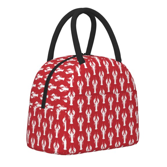 Horeoi Cartoon Lobster Pattern Large Insulated Lunch Bag for Work, School, Picnic - Waterproof, Durable Oxford Cloth, Comfortable Handle-Black