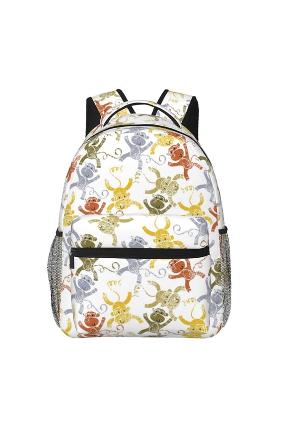 Cartoon Monkey Print Eco-Friendly Lightweight Student Backpack for School Travel - Ergonomic Padded Laptop Compartment & Multi-Pocket Design