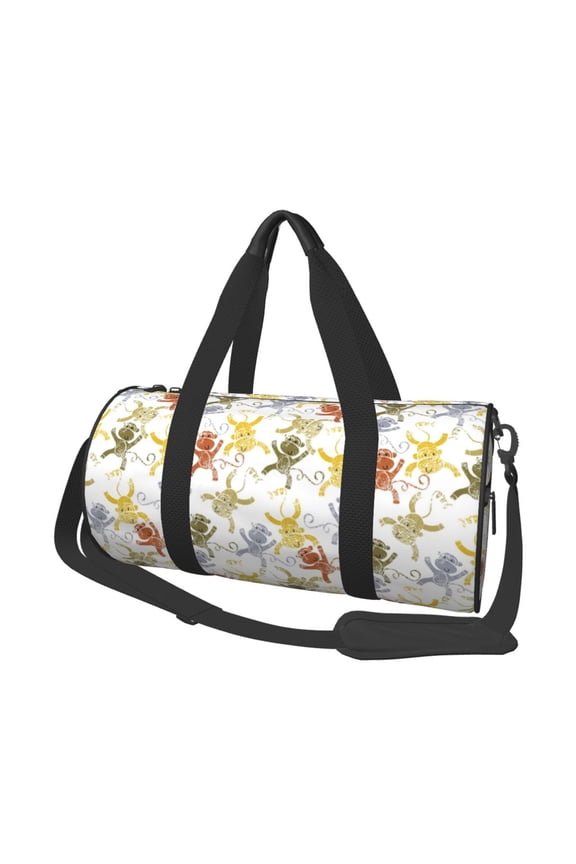 Cartoon Monkey Print Foldable Travel Duffle Bag with Removable Strap - Water-Resistant Gym Vacation Luggage Multi-Pocket Design